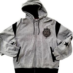 Y2K Nike Lebron King James Mens Large Gray Heavy Lion Stars Hoodie FLAWS